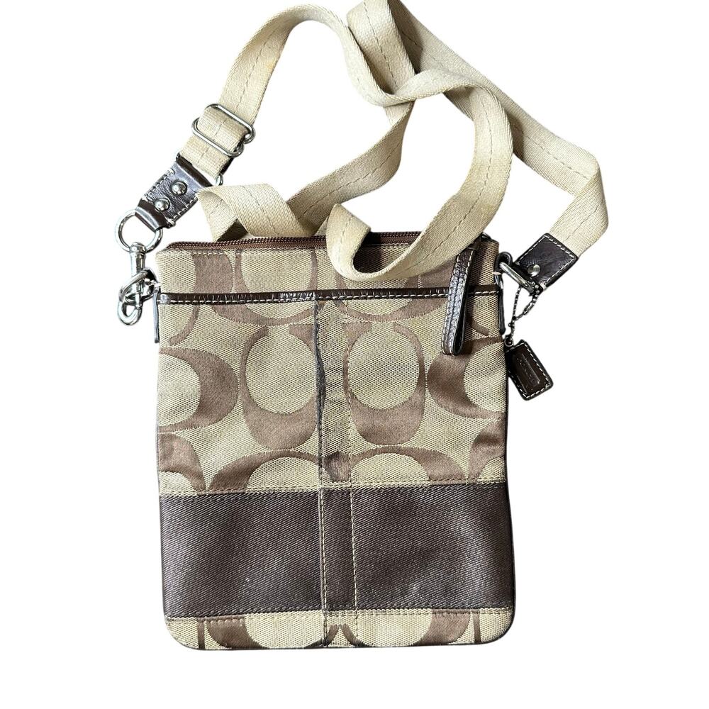 Vintage Coach Signature Stripe Swingpack Crossbody Bag – Y2K Khaki/Brown